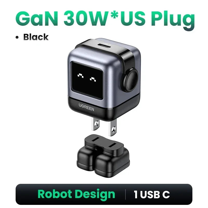 【US Plug】UGREEN 30W 65W GaN Charger Robot Design PD3.0 Fast Charger PPS for iPhone 16 15 Macbook Laptops Samsung XiaomiTablets