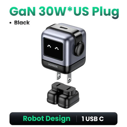【US Plug】UGREEN 30W 65W GaN Charger Robot Design PD3.0 Fast Charger PPS for iPhone 16 15 Macbook Laptops Samsung XiaomiTablets