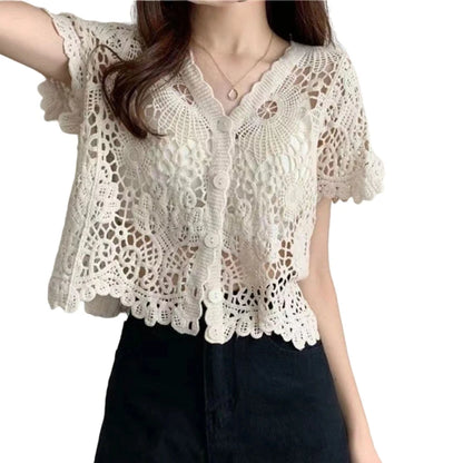 Women Short Sleeve Lace