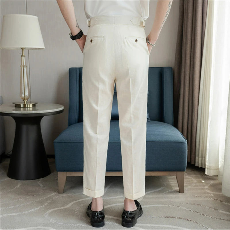 90% Linen 10% Cotton 2024 Suit Pants Naples Breathable Casual Pants Men's Height Suit Pant M-3XL Men's Straight Pants