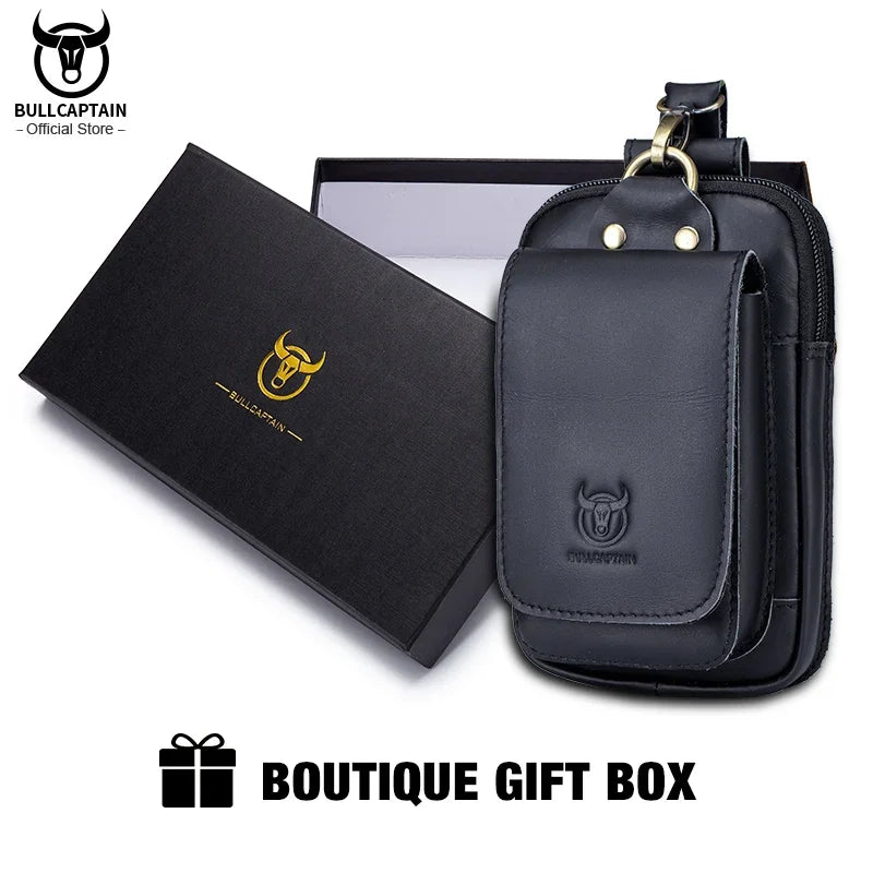 BULLCAPTAIN Fashion Quality Leather Small Summer Pouch Hook Design Waist Pack Bag Cigarette Case 6" Phone Pouch Waist Belt Bag