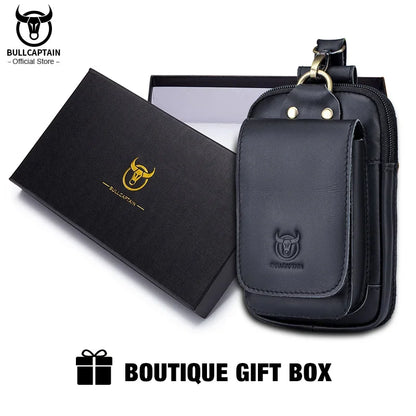 BULLCAPTAIN Fashion Quality Leather Small Summer Pouch Hook Design Waist Pack Bag Cigarette Case 6" Phone Pouch Waist Belt Bag