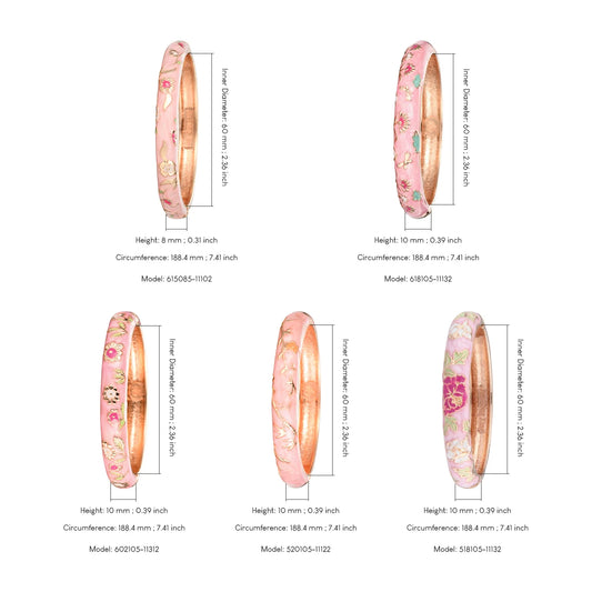 Women's Bracelets Set Bangle On Hand Hinge Enamel Cloisonne Bangles For Women Pink Vintage Birthday Gift For Mother