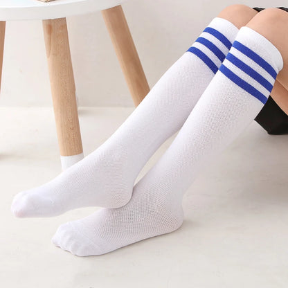 Spring summer socks for children girls mesh breathable striped cute mid-tube stockings student over the knee high long socks