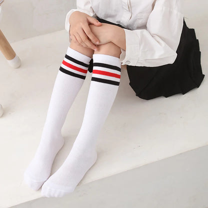 Spring summer socks for children girls mesh breathable striped cute mid-tube stockings student over the knee high long socks