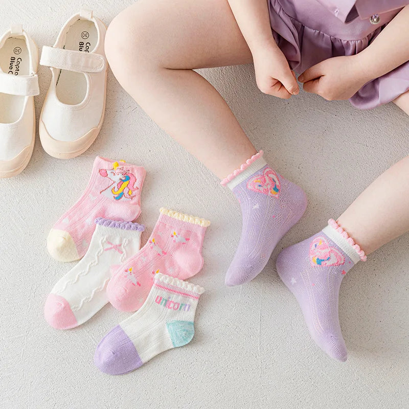 5 Pairs/Lot Children Cotton Socks Teen Girl Boy Baby Student Fashion Mesh Soft Cute Cartoon For Summer 1-12 Years New Kids Socks