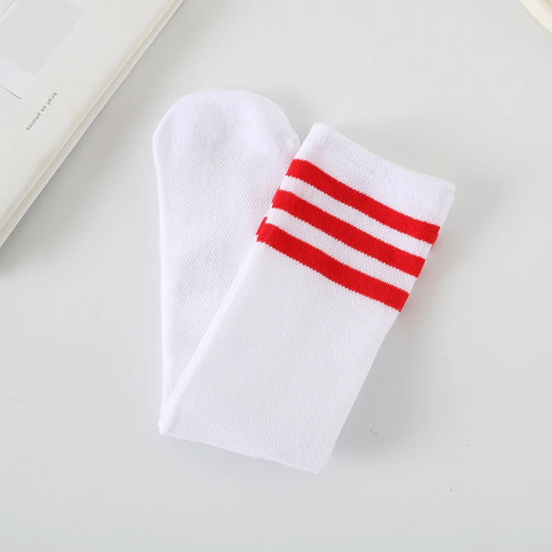 Spring summer socks for children girls mesh breathable striped cute mid-tube stockings student over the knee high long socks