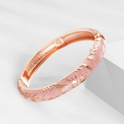 Women's Bracelets Set Bangle On Hand Hinge Enamel Cloisonne Bangles For Women Pink Vintage Birthday Gift For Mother