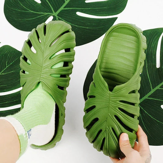 Male Slipper Platform Cloud Monstera Funny Leaf Home Soft Slides Sandals Outdoor Summer Ladies House Shoe Flat Men Female Beach