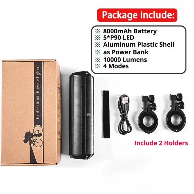 10000LM Bicycle Light Front Bike Light Waterproof 8000mah 5*P90 Flashlight USB Charging MTB Road Cycling Lamp Accessories