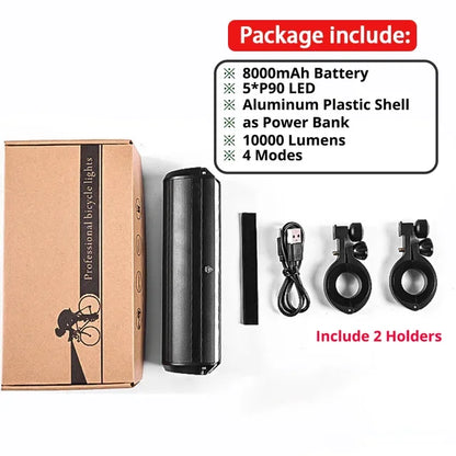 10000LM Bicycle Light Front Bike Light Waterproof 8000mah 5*P90 Flashlight USB Charging MTB Road Cycling Lamp Accessories