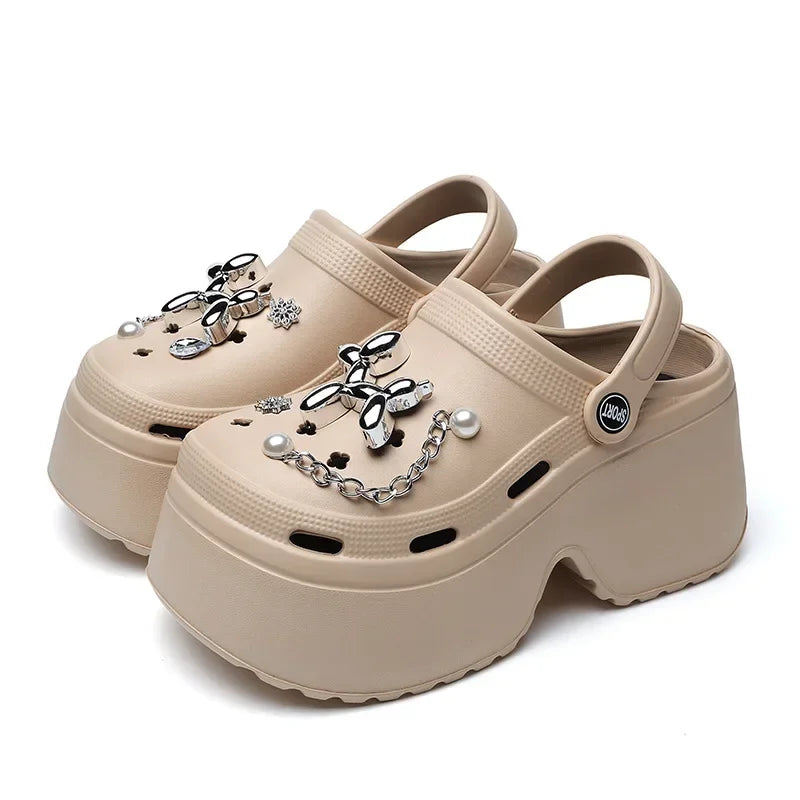 Home Slipper Platform High Heel Clog Woman Thick charm Sandal Flip Flops Beach Non Slip House Cloud Shoe Female Slides Ladies