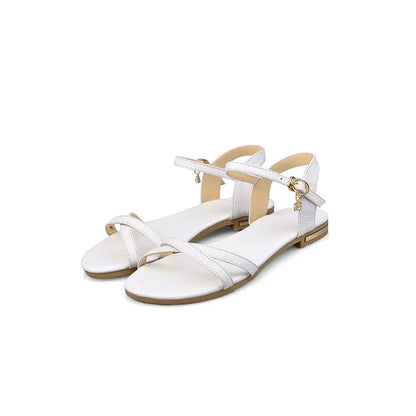 Comfortable Women's Summer Sandals Genuine Leather Flip Flops Casual Flats Sandal White Gold Black Ankle Strap Beach Shoes Girls