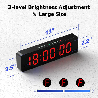 Gym Timer with Remote 12''x 3.5''Ultra-Clear Interval Timer with LED Countdown/Up Wall Clock Power Fitness Timer Stopwatch