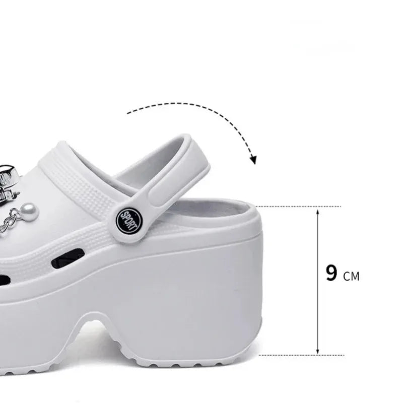 Home Slipper Platform High Heel Clog Woman Thick charm Sandal Flip Flops Beach Non Slip House Cloud Shoe Female Slides Ladies