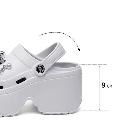 Home Slipper Platform High Heel Clog Woman Thick charm Sandal Flip Flops Beach Non Slip House Cloud Shoe Female Slides Ladies