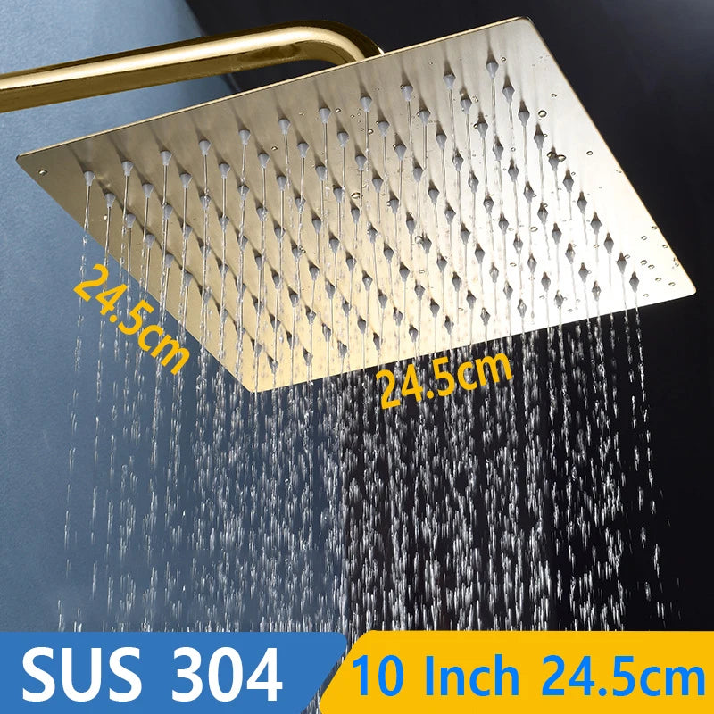 Top 1 Luxury Rushed Gold Shower Head Sus 304 Stainless Steel Bathroom Pressurized Rainfall Top Faucets Showers Heads Accessories