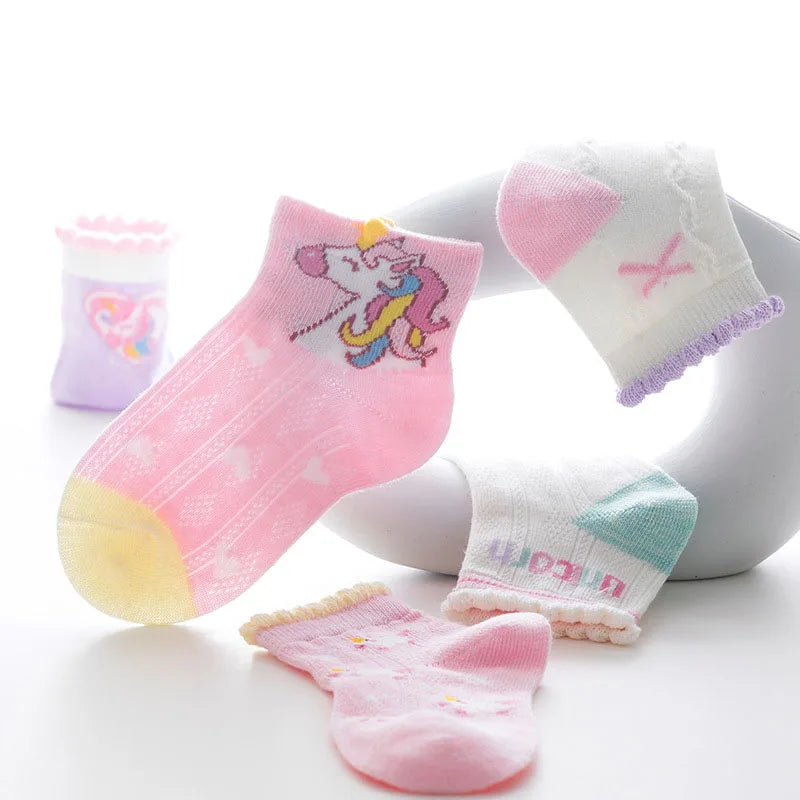 5 Pairs/Lot Children Cotton Socks Teen Girl Boy Baby Student Fashion Mesh Soft Cute Cartoon For Summer 1-12 Years New Kids Socks