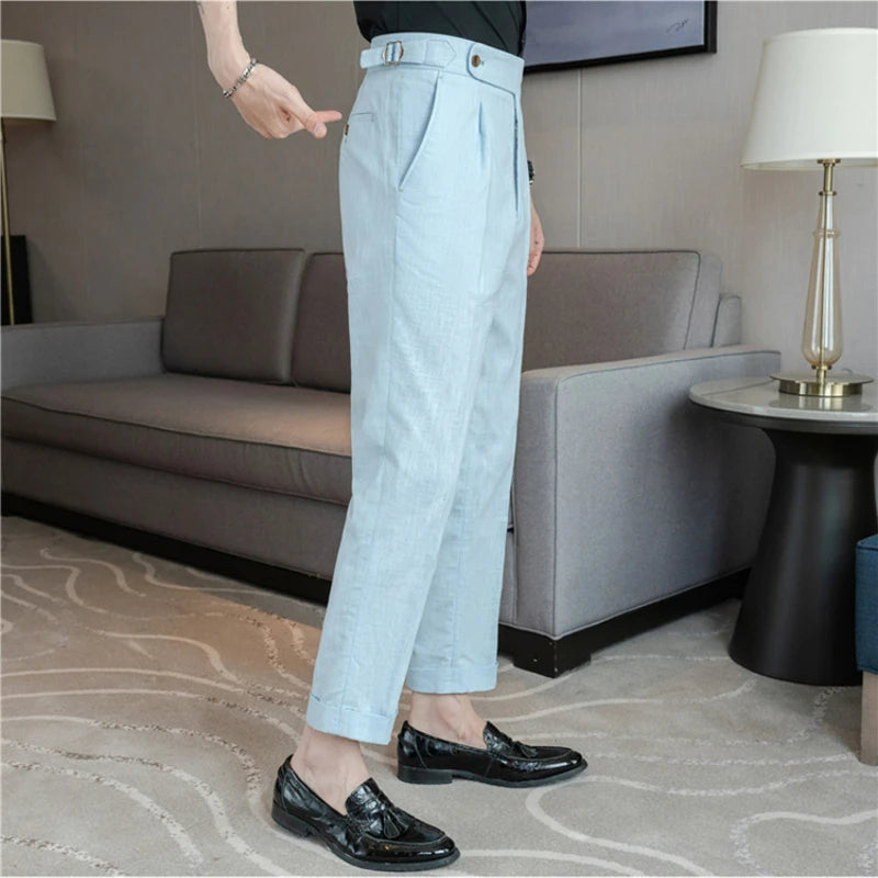 90% Linen 10% Cotton 2024 Suit Pants Naples Breathable Casual Pants Men's Height Suit Pant M-3XL Men's Straight Pants