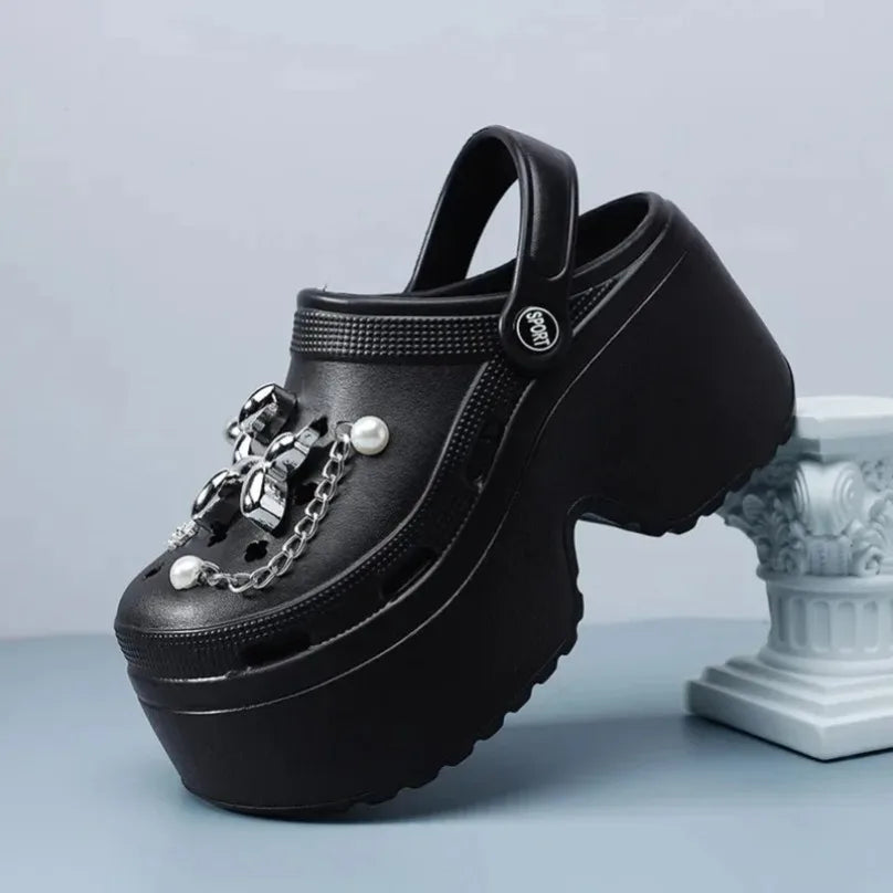 Home Slipper Platform High Heel Clog Woman Thick charm Sandal Flip Flops Beach Non Slip House Cloud Shoe Female Slides Ladies