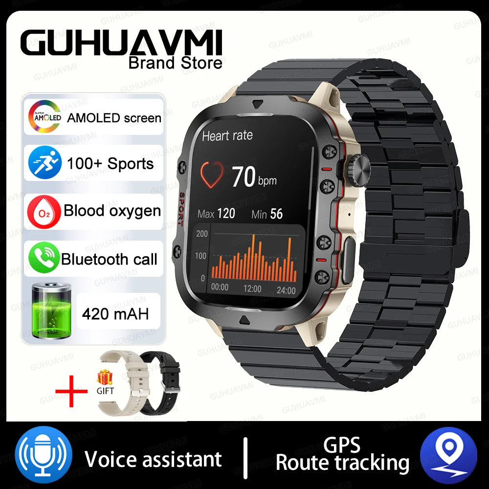 2024New Rugged Military Fitness Smart Watch Men For Android Xiaomi IOS 3ATM Waterproof Sport Ai Voice Calling Smartwatch Outdoor