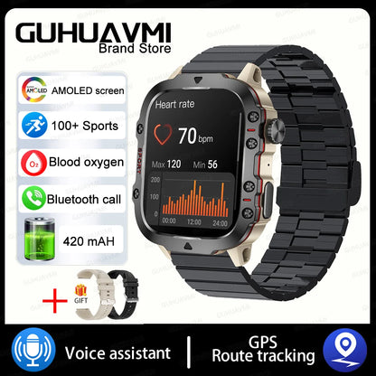 2024New Rugged Military Fitness Smart Watch Men For Android Xiaomi IOS 3ATM Waterproof Sport Ai Voice Calling Smartwatch Outdoor