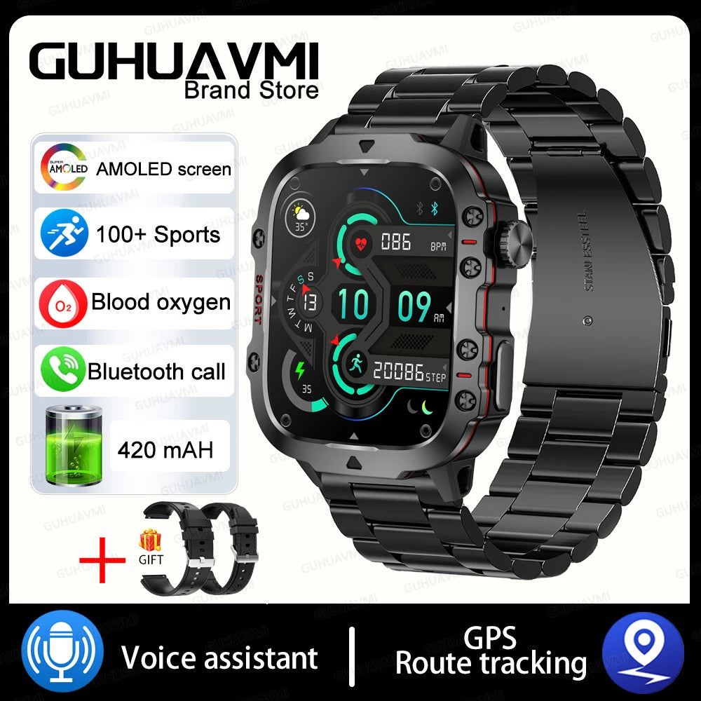 2024New Rugged Military Fitness Smart Watch Men For Android Xiaomi IOS 3ATM Waterproof Sport Ai Voice Calling Smartwatch Outdoor