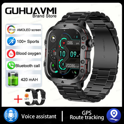 2024New Rugged Military Fitness Smart Watch Men For Android Xiaomi IOS 3ATM Waterproof Sport Ai Voice Calling Smartwatch Outdoor