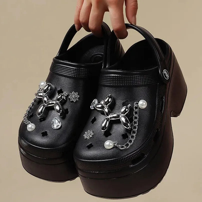 Home Slipper Platform High Heel Clog Woman Thick charm Sandal Flip Flops Beach Non Slip House Cloud Shoe Female Slides Ladies