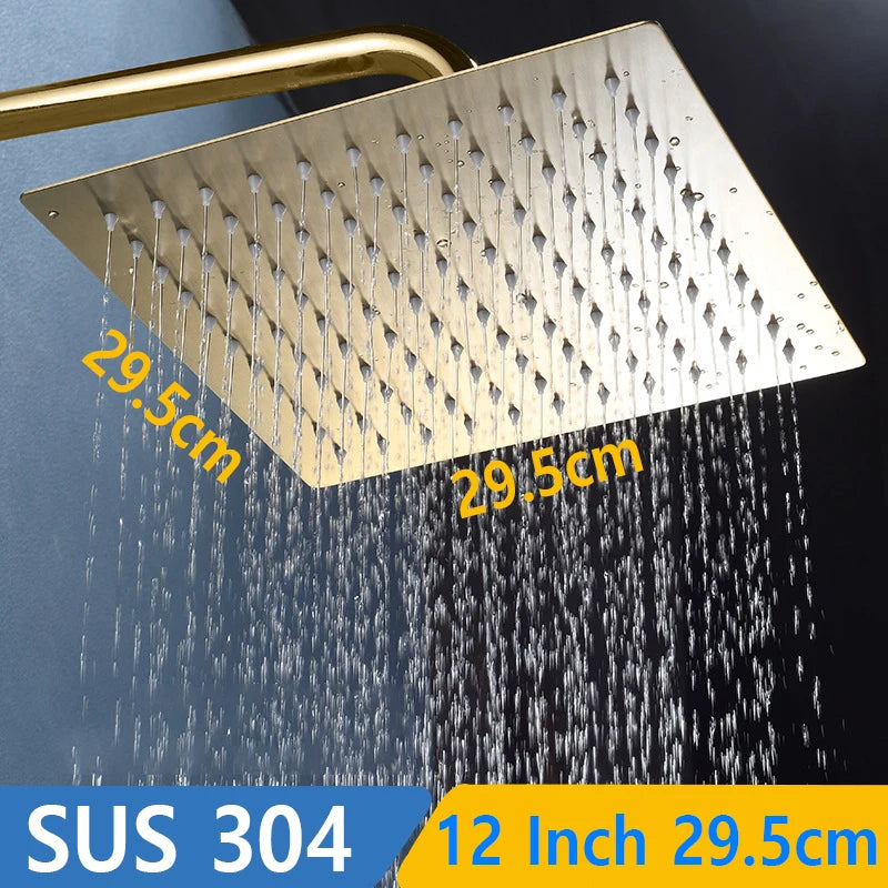 Top 1 Luxury Rushed Gold Shower Head Sus 304 Stainless Steel Bathroom Pressurized Rainfall Top Faucets Showers Heads Accessories