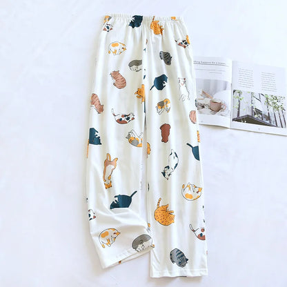 2025 Japanese New Women's Sleepwear 100% Cotton Knitted Soft Pants Cartoon Loose Pants Home Bottoms Womens Pajama Pants