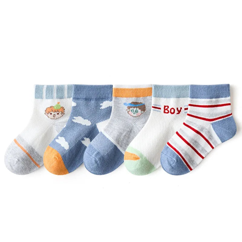 5 Pairs/Lot Children Cotton Socks Teen Girl Boy Baby Student Fashion Mesh Soft Cute Cartoon For Summer 1-12 Years New Kids Socks