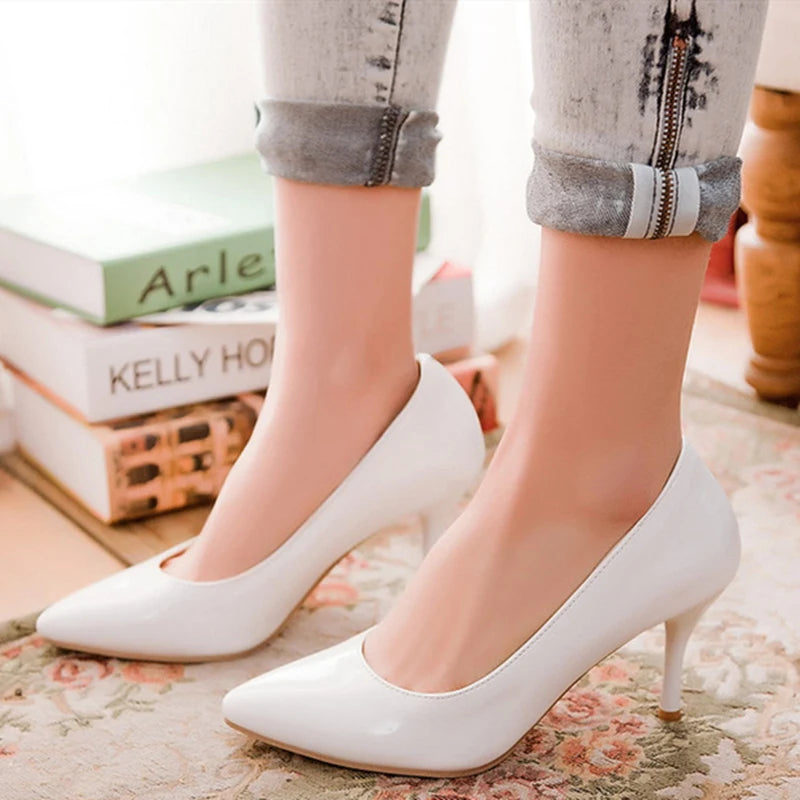 Fashion High Heels Women Pumps Shoes Large Size 45 47 Classic White Red Nude Pink Heeled Sexy Prom OL Office Wedding Shoes Lady
