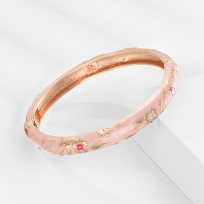 Women's Bracelets Set Bangle On Hand Hinge Enamel Cloisonne Bangles For Women Pink Vintage Birthday Gift For Mother