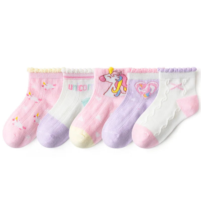 5 Pairs/Lot Children Cotton Socks Teen Girl Boy Baby Student Fashion Mesh Soft Cute Cartoon For Summer 1-12 Years New Kids Socks