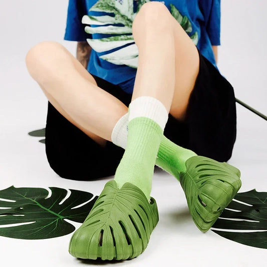 Male Slipper Platform Cloud Monstera Funny Leaf Home Soft Slides Sandals Outdoor Summer Ladies House Shoe Flat Men Female Beach