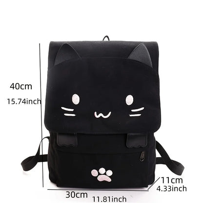 Japanese Stupid Cute 3D Cat Large Capacity Book Bag, Girl Cartoon Backpack, Women's Backpacks