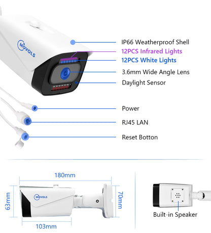 MOVOLS 4K 8MP POE Security Camera System 8CH P2P AI Video Surveillance Kit Two Way Audio Outdoor Home 8MP IP Camera CCTV Nvr Set