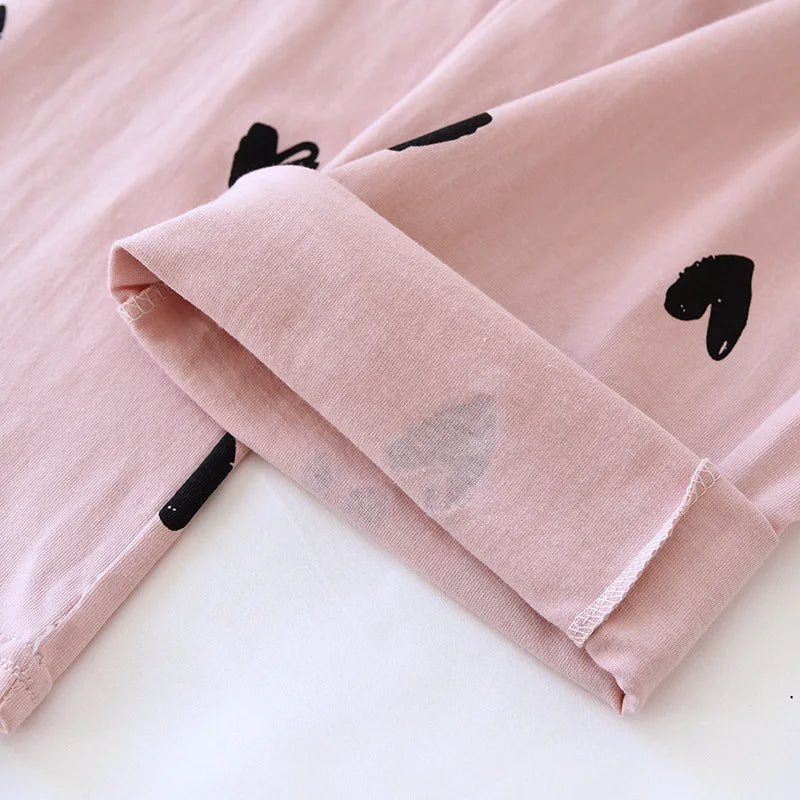 2025 New Spring/Summer Women's Sleeping Pants 100% Pure Cotton Knitted Love Pants Straight Leg Casual Home Pants Lounge Wear