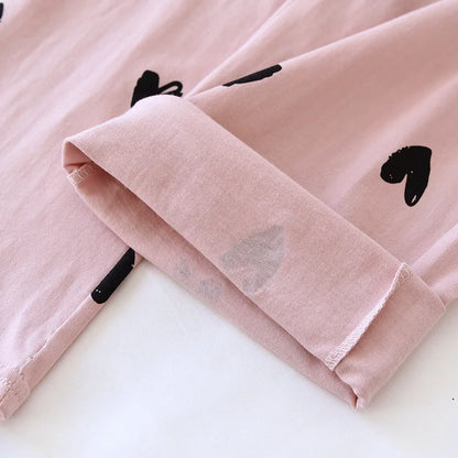 2025 New Spring/Summer Women's Sleeping Pants 100% Pure Cotton Knitted Love Pants Straight Leg Casual Home Pants Lounge Wear