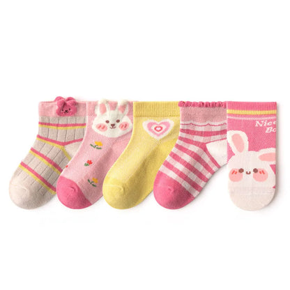 5 Pairs/Lot Children Cotton Socks Teen Girl Boy Baby Student Fashion Mesh Soft Cute Cartoon For Summer 1-12 Years New Kids Socks
