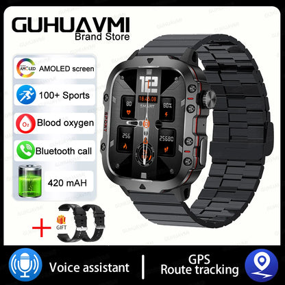 2024New Rugged Military Fitness Smart Watch Men For Android Xiaomi IOS 3ATM Waterproof Sport Ai Voice Calling Smartwatch Outdoor