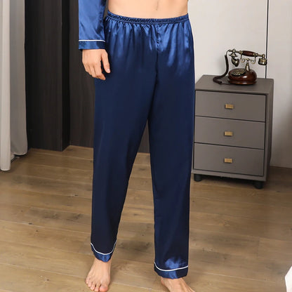 Men's Ice Silk Sleeping Pants Summer Large Casual Solid Color Comfortable Loose Breathable Spring and Autumn Home Pants