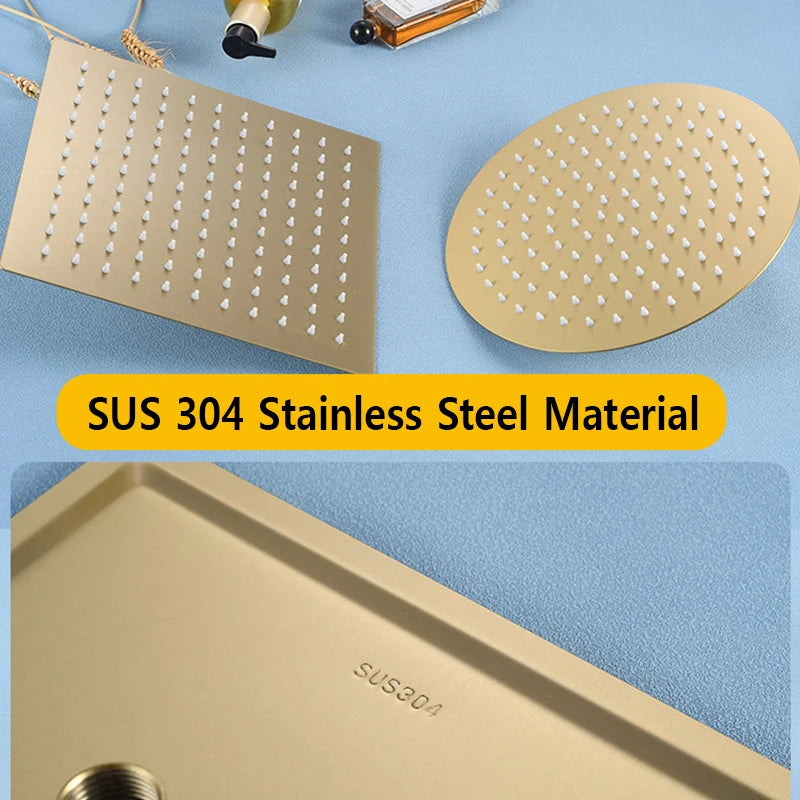 Top 1 Luxury Rushed Gold Shower Head Sus 304 Stainless Steel Bathroom Pressurized Rainfall Top Faucets Showers Heads Accessories