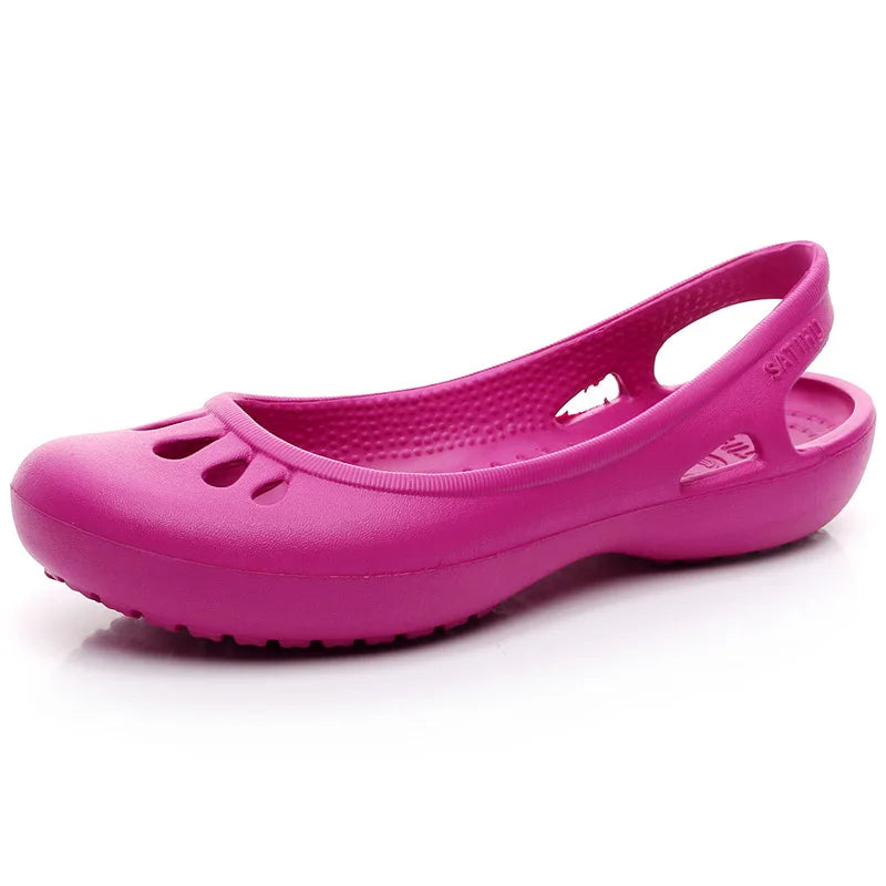 Summer Lightweight Non-Slip Hole Shoes Women's Flat Sandals Nurse Shoes Casual Jelly Beach Shoes Female Waterproof Flip Flops