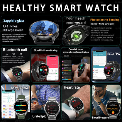 2025New Micro Physical Examination Blood Lipids Uric Acid Blood Pressure Smart Watch ECG+PPG Clock Bluetooth Call Smartwatch Men