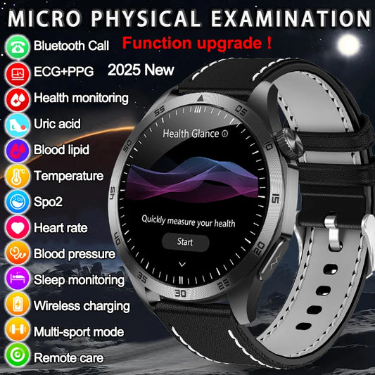 2025New Micro Physical Examination Blood Lipids Uric Acid Blood Pressure Smart Watch ECG+PPG Clock Bluetooth Call Smartwatch Men
