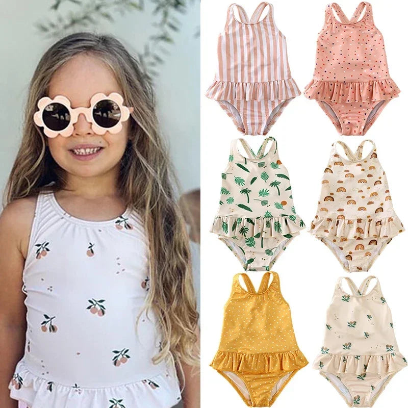 UV Baby Girl Swimsuit One Piece Swimming Jumpsuit Ruffles Bathing Suit SPF 50 Long Sleeve Kids Swimwear for Girls 1-7 Years