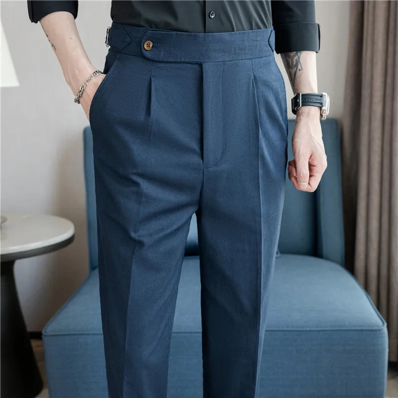 90% Linen 10% Cotton 2024 Suit Pants Naples Breathable Casual Pants Men's Height Suit Pant M-3XL Men's Straight Pants