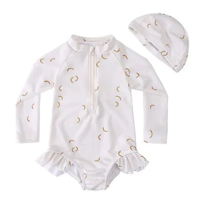 UV Baby Girl Swimsuit One Piece Swimming Jumpsuit Ruffles Bathing Suit SPF 50 Long Sleeve Kids Swimwear for Girls 1-7 Years